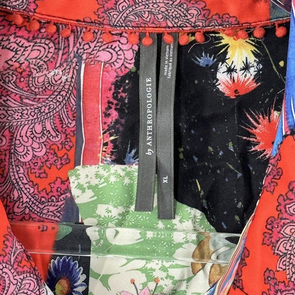 ANTHROPOLOGIE Patchwork Button Up Blouse Sz XL Paisley Floral - Picture 3 of 14